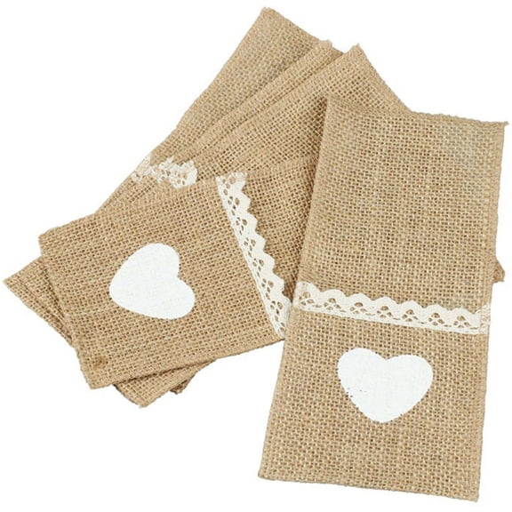 GETAJGHSD 5Pcs Jute Linen Cutlery Bag with Lace Design Ideal for Wedding and Celebration Decor