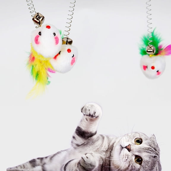 GETAJGHSD 5pcs Interactive Spring Plush Mouse Toy Pet Funny Toy Cat Teaser Training Toys Pet Supplies (Random Style)