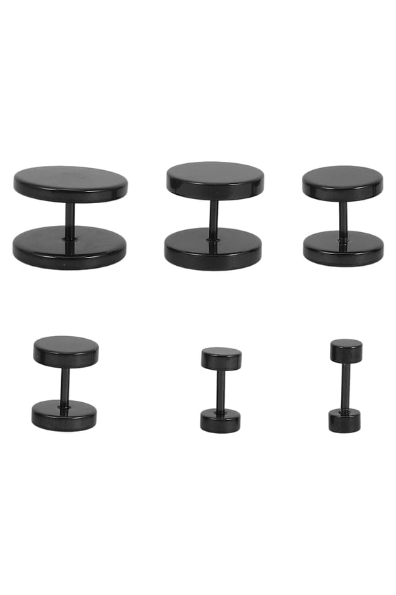 6 Pairs Magnetic Stud Earrings Titanium Steel Daily Wear Barbell Shaped Black Formal Events