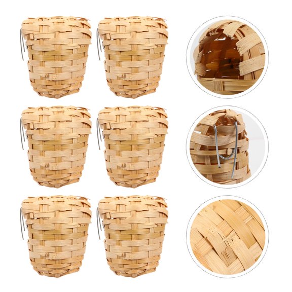 GETAJGHSD 6Pcs Handmade Bird Nest Light Brown Bamboo Woven Bird House Outdoor Shelter