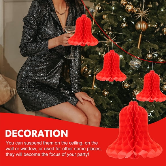 GETAJGHSD Vivid Red Paper Hanging Bells for Festive Party Decoration 6Pcs