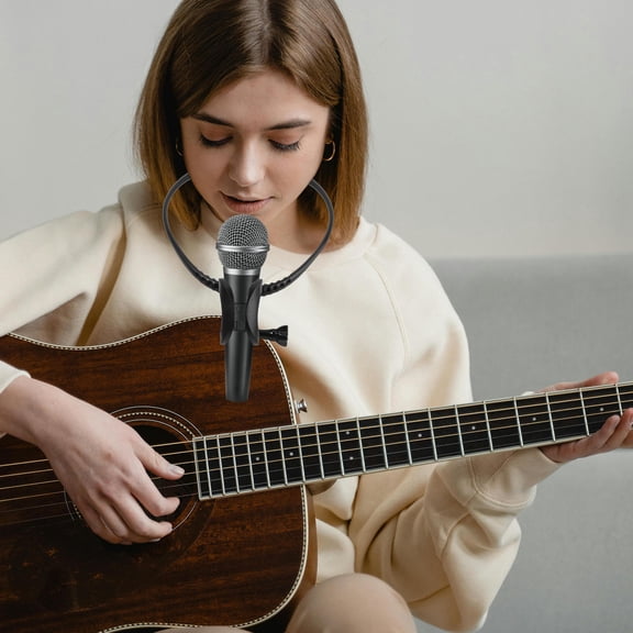 GETAJGHSD Adjustable Microphone Holder for Neck Hanging Black Mic Rack for Singing Guitar Playing