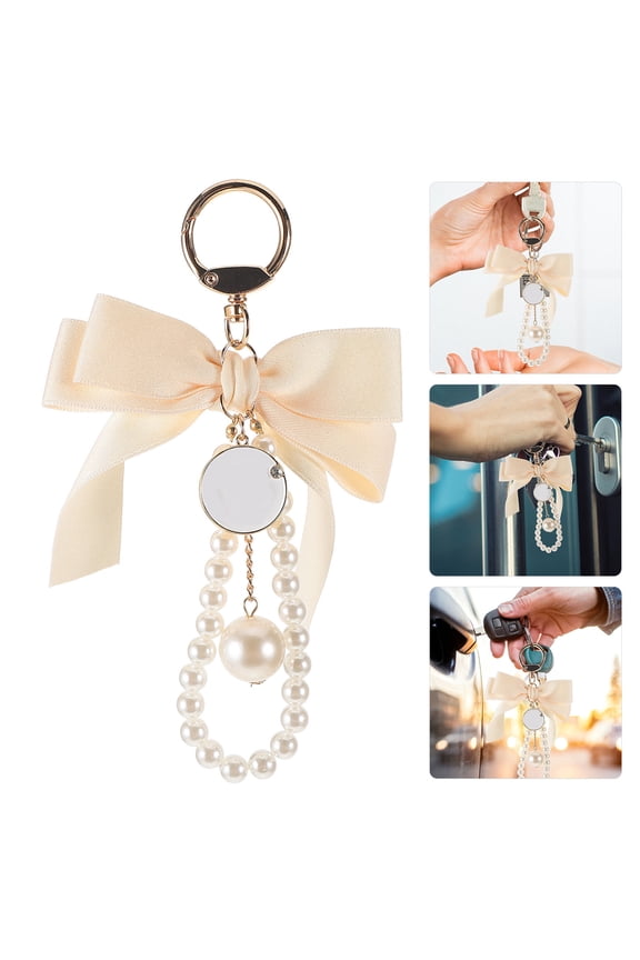 Beige Bow Keychain for Car Keys with Accent Decorative Bag Pendant Accessory