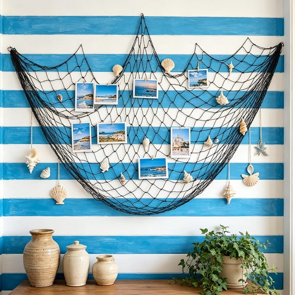 GETAJGHSD Black Nautical Fishing Net Decor Cotton Rope Photo Grid Wall Net for Coastal Boho Style