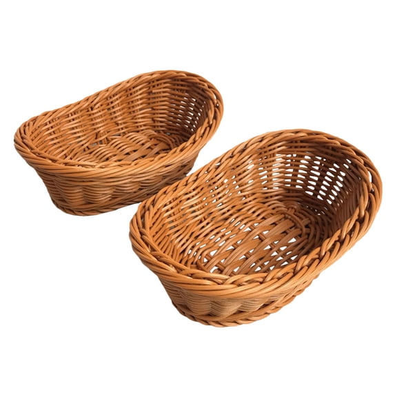 GETAJGHSD 2Pcs Kitchen Storage Baskets Plastic Imitation Rattan Woven Containers for Fruits and Snacks