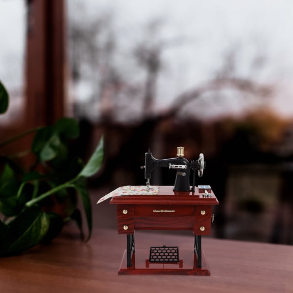 GETAJGHSD Brown Vintage Sewing Machine Music Box Playing Melodies Decorative Home Ornament