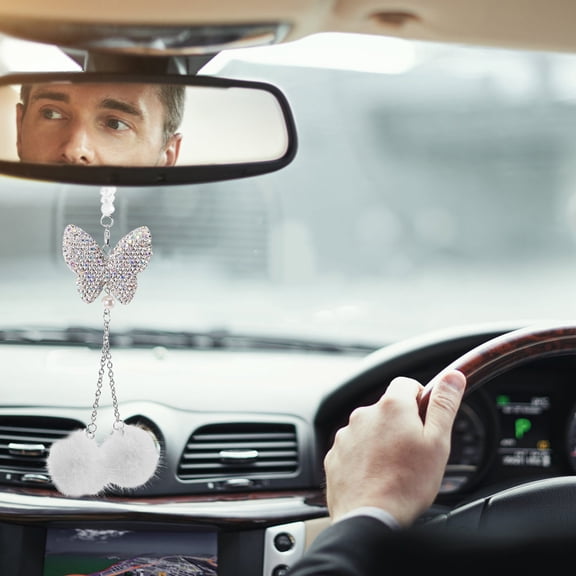 GETAJGHSD Bling Crystal Car Mirror Ornament White Artificial Crystal Hanging Charm 1Pack