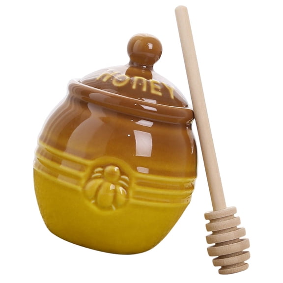 GETAJGHSD Ceramic Honey Jar with Dipper Retro Honey Pot for Home Storage and Convenient Syrup Dispenser
