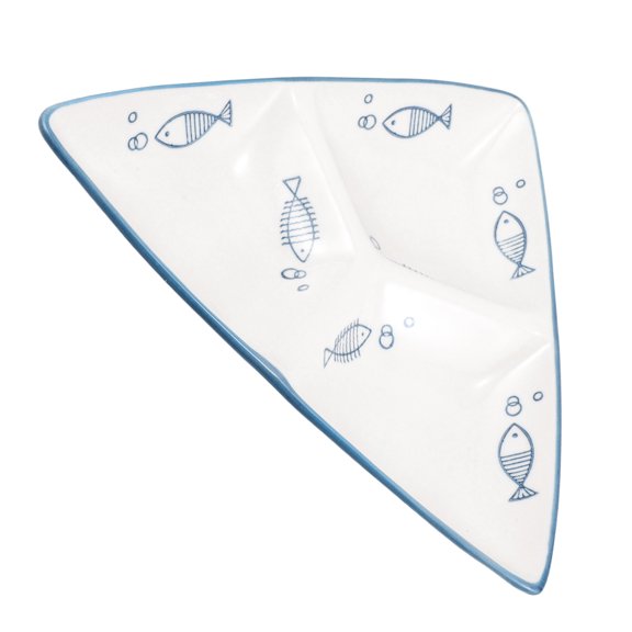 GETAJGHSD Ceramic Triangular 3 Compartment Serving Plate Blue Cute Creative Dinner Dish