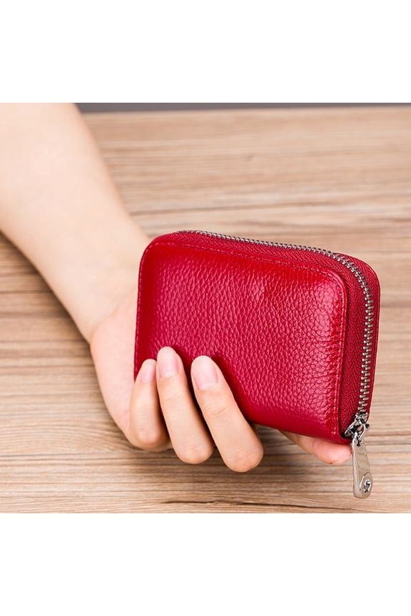 Portable Cards Case RFID Protection Wallet Dark Red 1Pcs