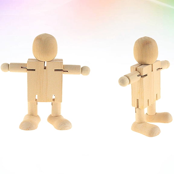 GETAJGHSD DIY Unfinished Dolls Wooden Movable Joints Robot Beige Synthetic Material Educational Craft Toys for Home Use Size 2pcs