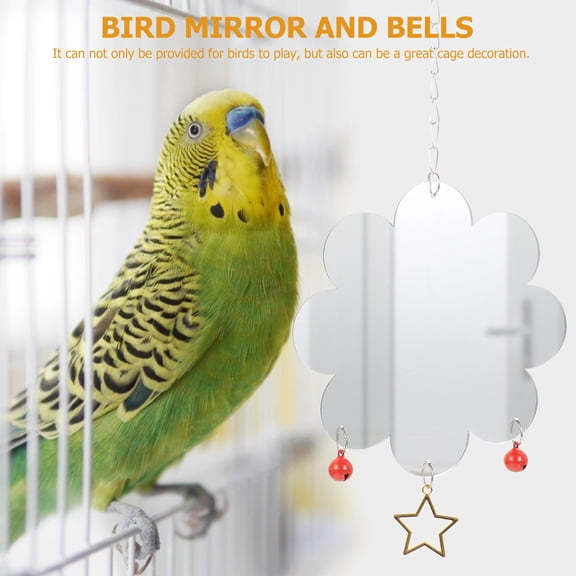 GETAJGHSD Decorative Bird Mirror Parrot Mirror with Bell Metal 1Pcs Round Pet Ornament