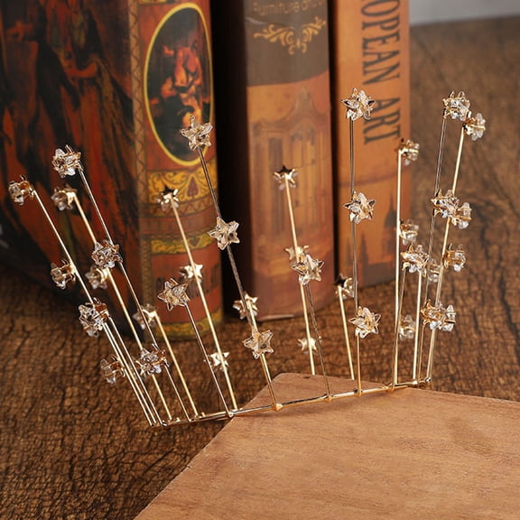 GETAJGHSD Star Shaped Cake Decoration Small Crown Crystal Golden Headdress for Female 1Pack