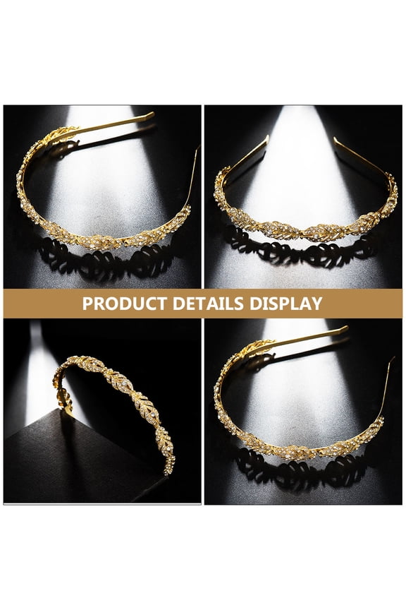 Fine Workmanship Golden Crown Headwear Rhinestone Hair Hoop for Glamorous Wedding Decoration