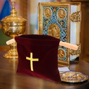 GETAJGHSD Church Offering Bag with Embroidered Cross Design Fabric and Wooden Material Red