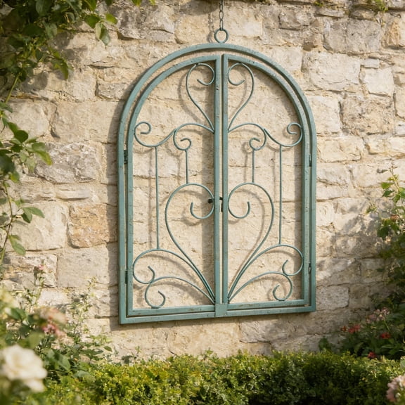 GETAJGHSD Decorative Green Iron Art Fake Window Frame Wall Hanging for Indoor Outdoor