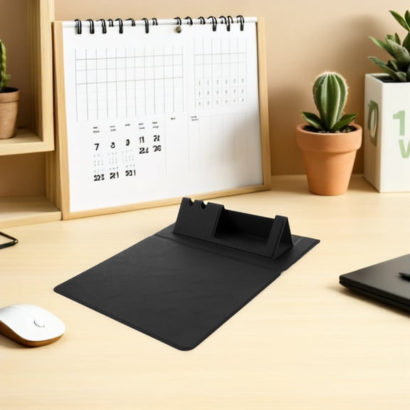GETAJGHSD Black PU Foldable Mouse Pad with Pen and Phone Holder for Travel