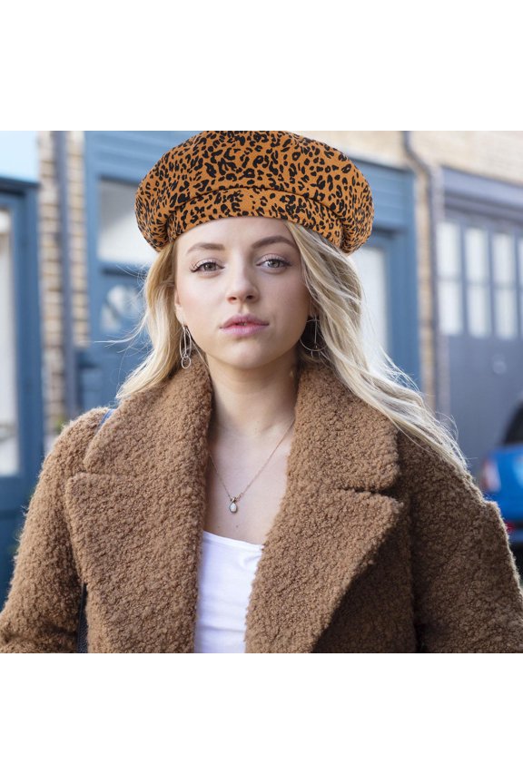 French Style Winter Beret Hat Leopard Pattern Beanie Caps for Stylish Looks