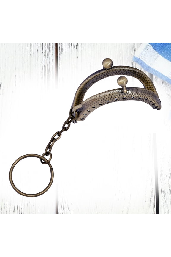 Retro Clutch Bag Frame Key Chains with Smooth Beads Metal Purse Frame Handle for Keys