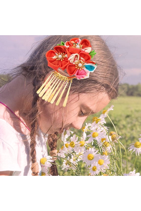 Kimono Hair Accessory Red Flower Hair Clips for Photography and Festivals