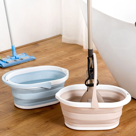 GETAJGHSD Beige Foldable Plastic Mop Bucket for Labor Saving Floor Mop Cleaning Accessory