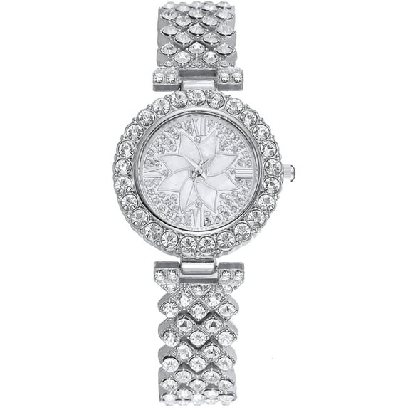 GETAJGHSD Ladies Watches For Women 1Pack Shiny Rhinestone Design Silver Alloy Wrist Watch 1.5X1.1X1.1in