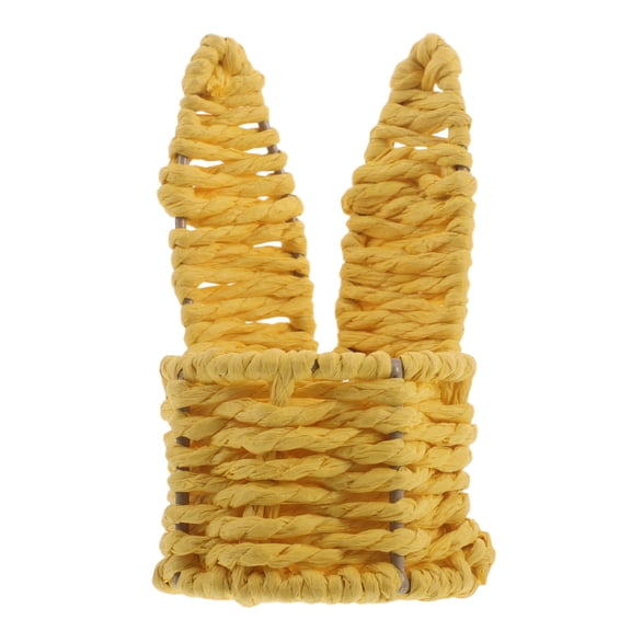 GETAJGHSD Light Yellow Easter Basket with Bunny Ears Handmade Woven Paper Rope Storage