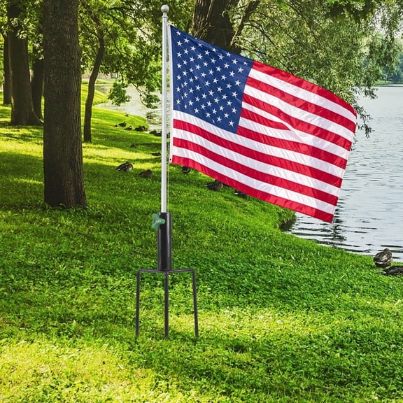 GETAJGHSD Metal Ground Spike Flag Pole Base with Triangle Support for Outdoor Lawn Use
