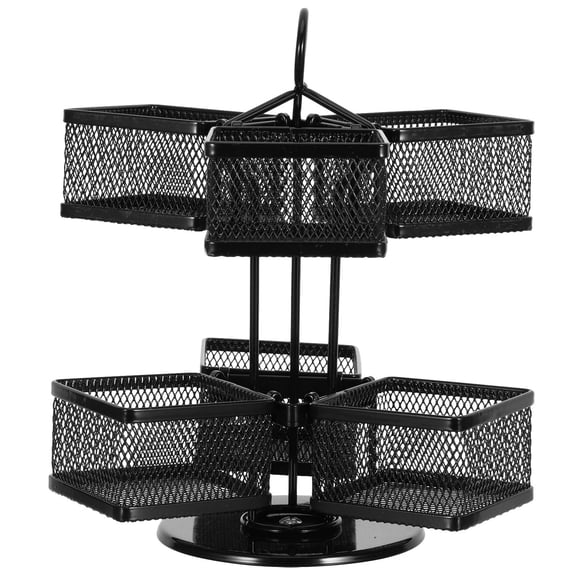 GETAJGHSD Rotating Tea Bag Carousel Black Metal Mesh Organizer with Detachable Rack