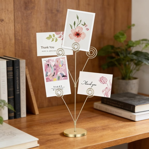 GETAJGHSD Metal Photo Tree Holder with 5 Clips and Sturdy Round Base for Table Card Display