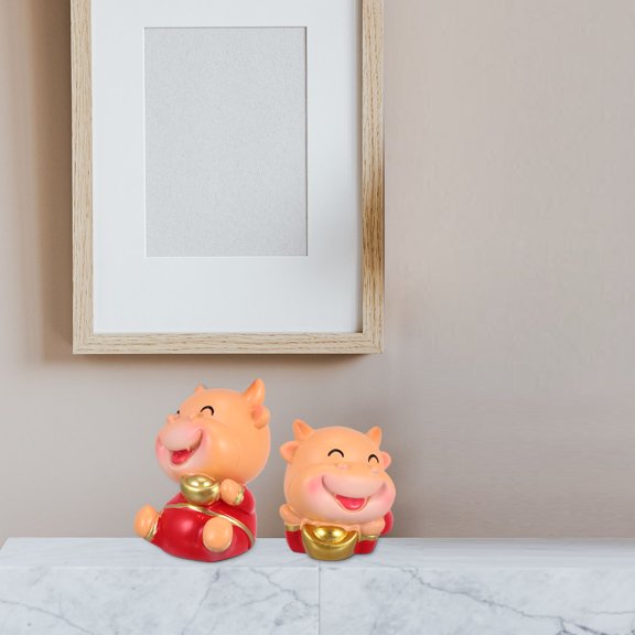 GETAJGHSD Mini Resin Figurines Red Ox Shape Home Decor Office Decor Car Dashboard 2Pcs