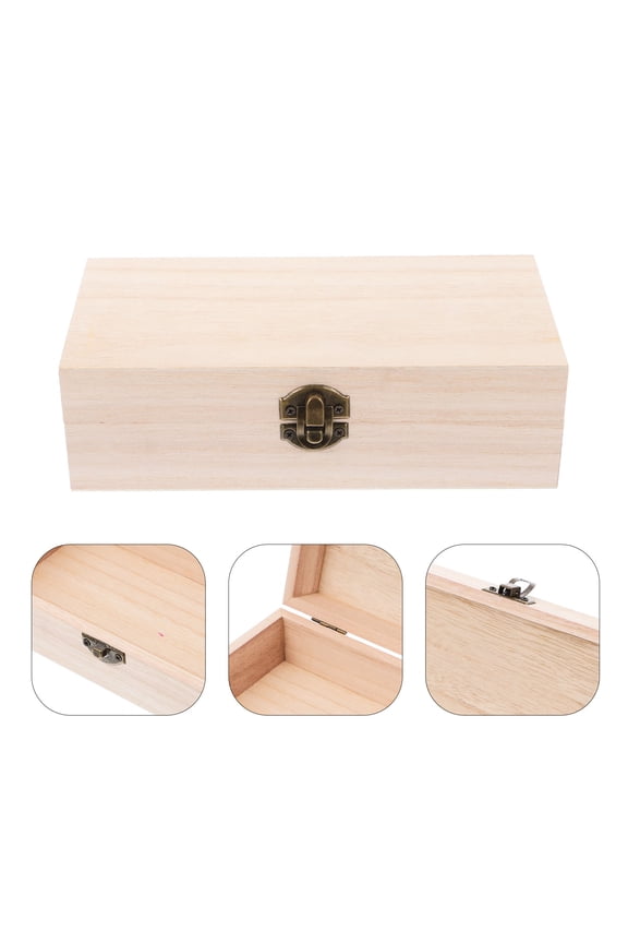 Rectangular Jewelry Box Light Yellow Paulownia Vintage Design Hinged Lid