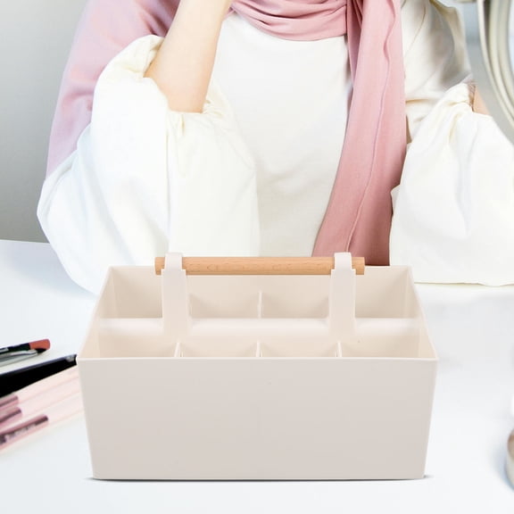 GETAJGHSD Multi Purpose White Makeup Caddy Tote with Divided Sections and Portable Handle for Home
