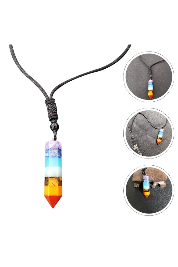 Crystal Pendant Necklace Assorted Color Natural Stone Hexagonal Necklace Decorative Accessory
