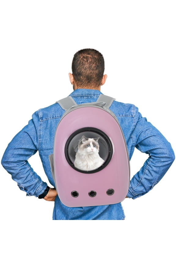 Pink Wearable Cat Backpack with Dual Shoulder Straps and Breathable Mesh