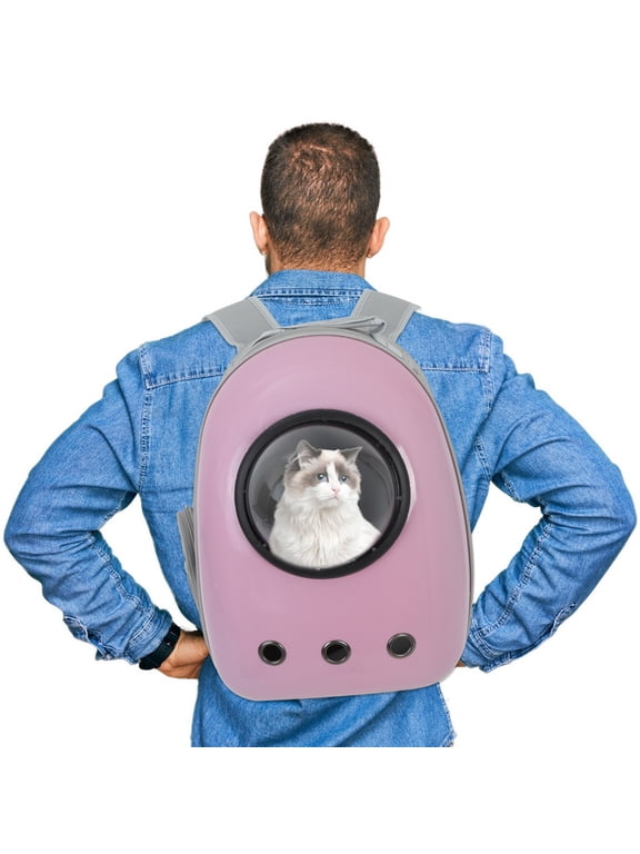Pink Cat Backpack with Transparent Cover Dual Straps for Outdoor Travel