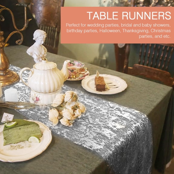 GETAJGHSD Plated Silver Table Decoration Runner with Cuttable Edge for Wedding and Banquet Use