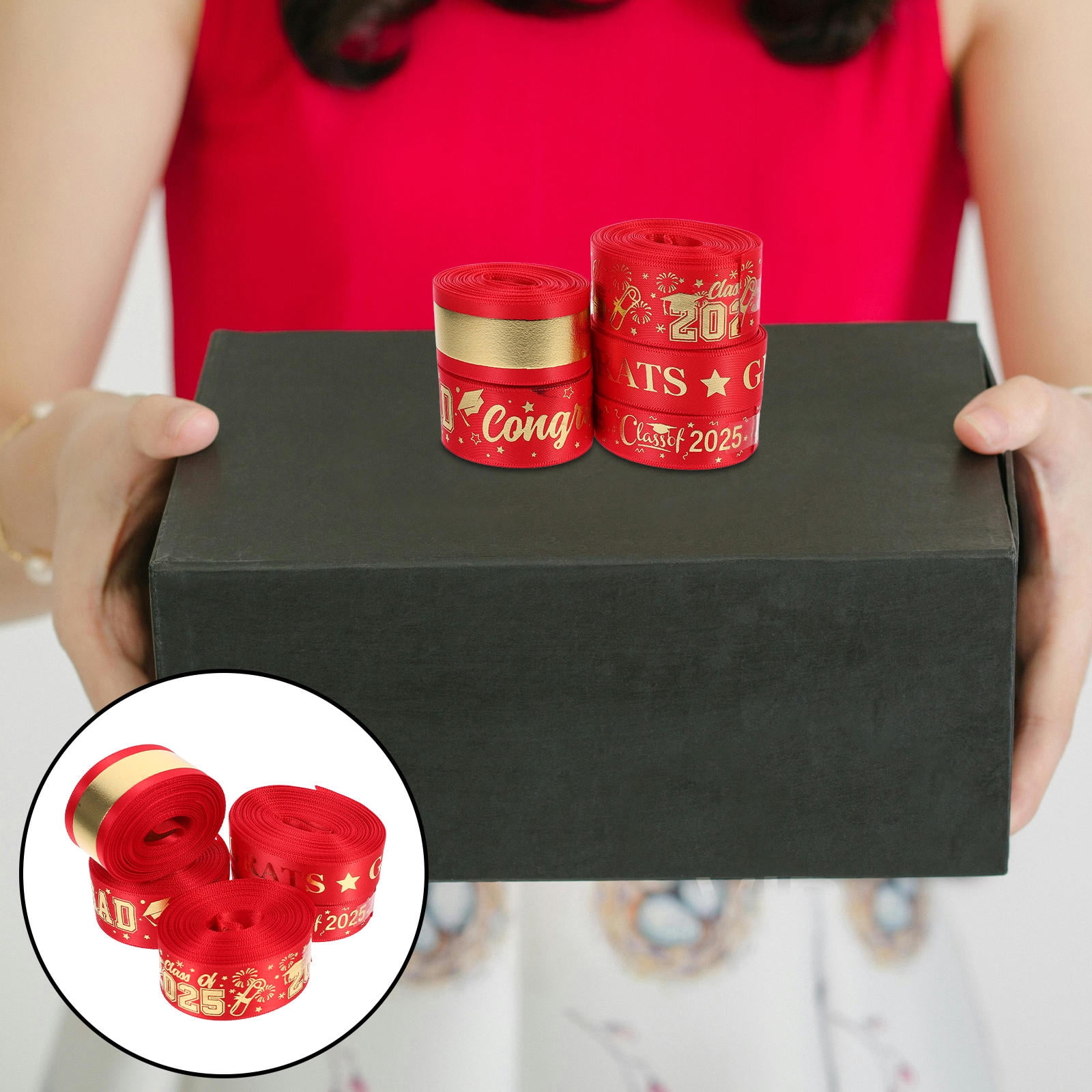 GETAJGHSD Polyester Red Ribbon for Graduation Season Crafting and Party ...