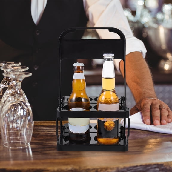 GETAJGHSD Portable Black Beer Bottle Carrier Folding Basket for Home and Bar Use