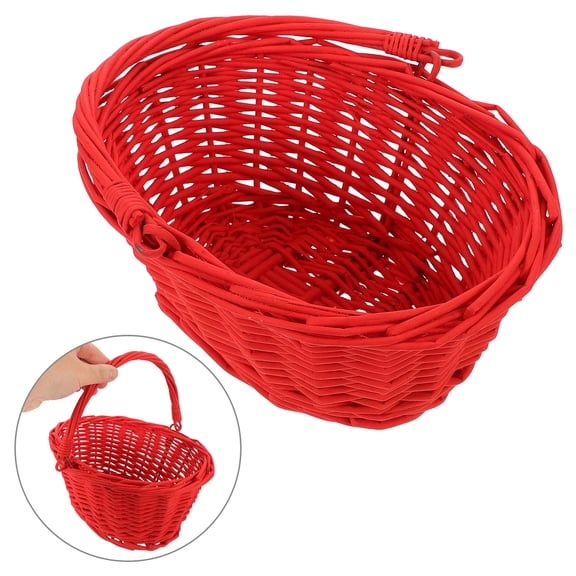 GETAJGHSD Red Handwoven Wicker Basket with Handle Multipurpose Fruit Vegetable Organizer for Home