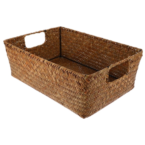 GETAJGHSD Rectangular Woven Makeup Holder and Storage Organizer Handwoven Seaweed Basket Light Brown