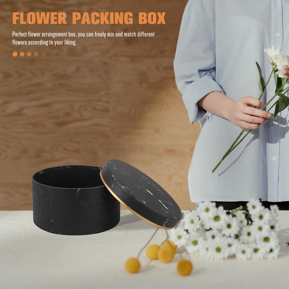 GETAJGHSD Round Black Flower Box with Lid for Elegant Floral Arrangements and Versatile Storage Solutions
