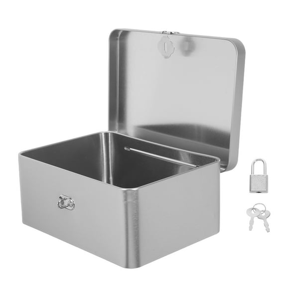 GETAJGHSD Silver Metal Storage Box with Hinged Lid Tinplate Container for Desk Use