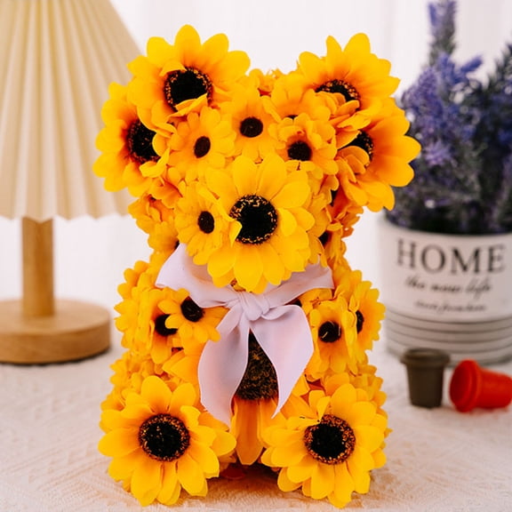 GETAJGHSD Bear Shaped Orange Decor with Artificial Sunflowers for Living Room Or Bedroom