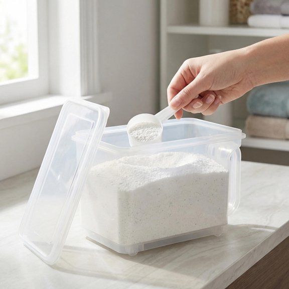 GETAJGHSD Transparent Laundry Room Organizer Bin with Stackable Design and Locking Lid for Detergent