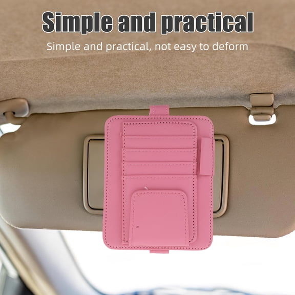 GETAJGHSD Vehicle Sun Visor Organizer Pink Multi Pocket PU Card and Receipt Holder