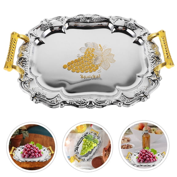 GETAJGHSD Vintage European Stainless Steel Serving Platter with Handles for Home Use Dessert Fruit Snacks