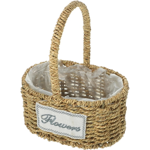 GETAJGHSD Vintage Style Hand Woven Picnic Basket Sturdy Grass Iron Material Suitable for Home and Wedding