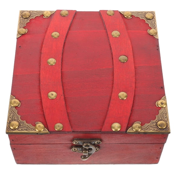 GETAJGHSD Vintage Wooden Treasure Chest Red Decorative Jewelry Organizer Box for Home Storage
