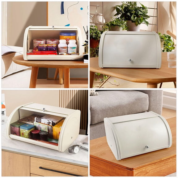 GETAJGHSD White Metal Bread Bin Vintage Roll Top Organizer for Kitchen and Bakery
